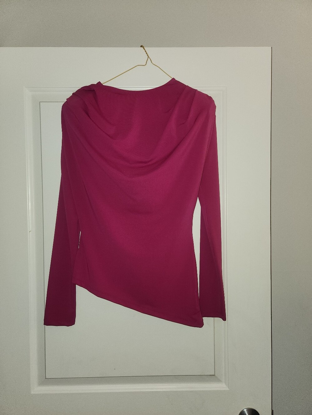 Zara New W/ Tags Magenta Draped Asymmetric Long Sleeve Top